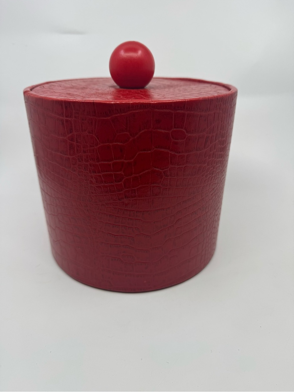 Vintage Julia Knight Red Croc-Embossed Genuine Leather Ice Bucket *READ*